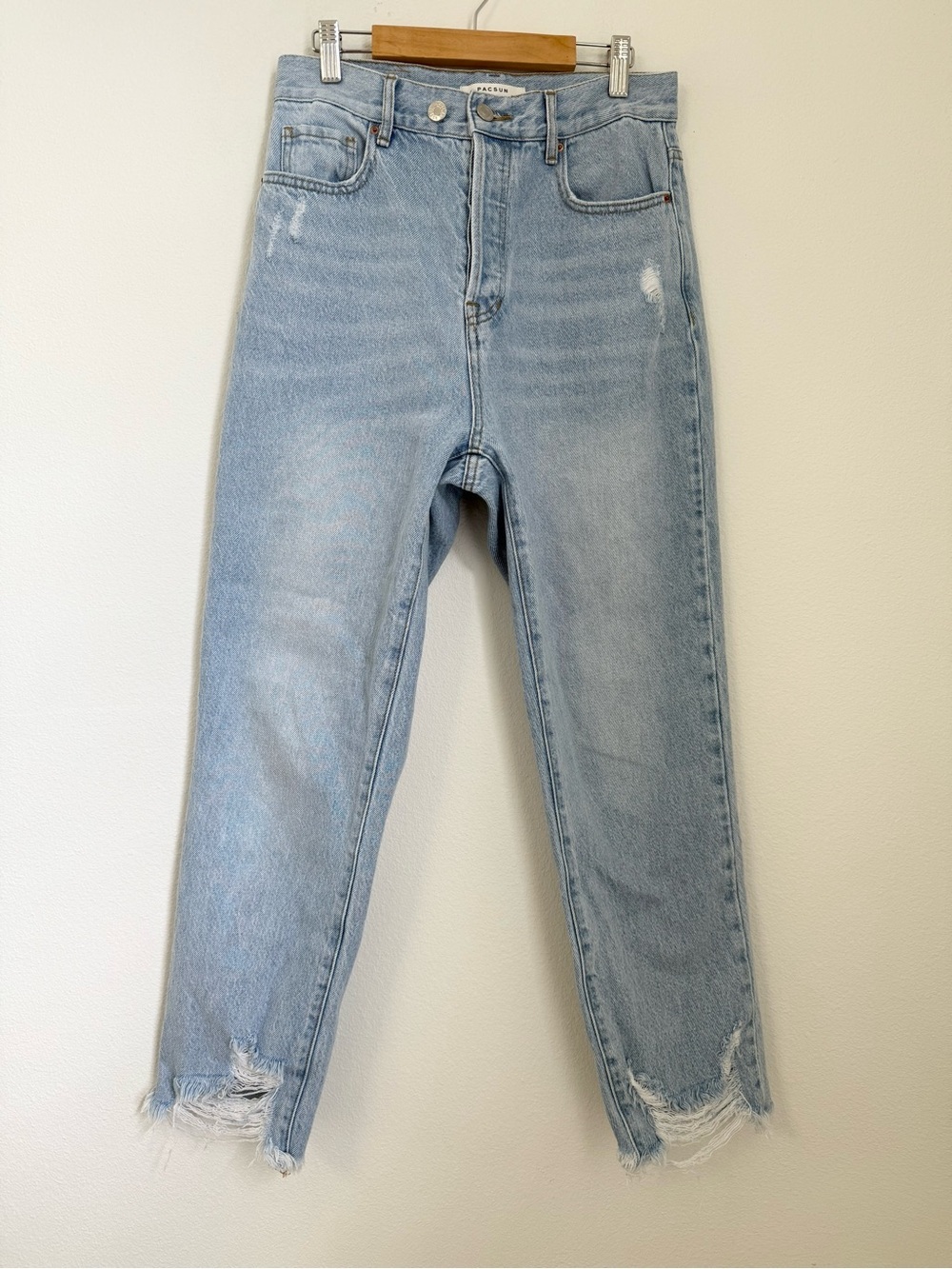 Pacsun High Rise Straight Leg Frayed Distressed Ankle Light Wash Jean Size 27